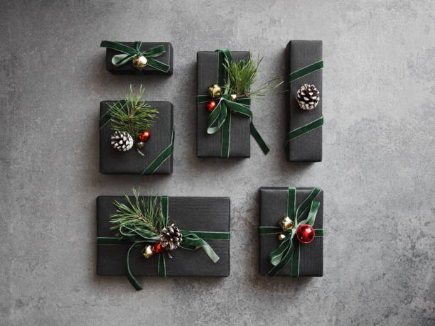 istock High angle view of Christmas presents 1351308831