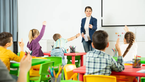 istock Teacher conducts lesson in elementary school 1351309284