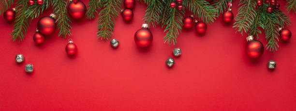 istock Christmas banner with fir branches and decorations. 1351309889