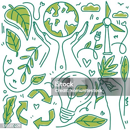 istock Save The Planet Related Cartoon Style Vector Illustration 1351310209