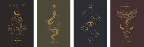 Vector illustration of Collection of mystical posters