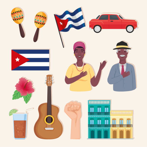одиннадцать иконок страны куба - cuban ethnicity illustrations stock illustrations