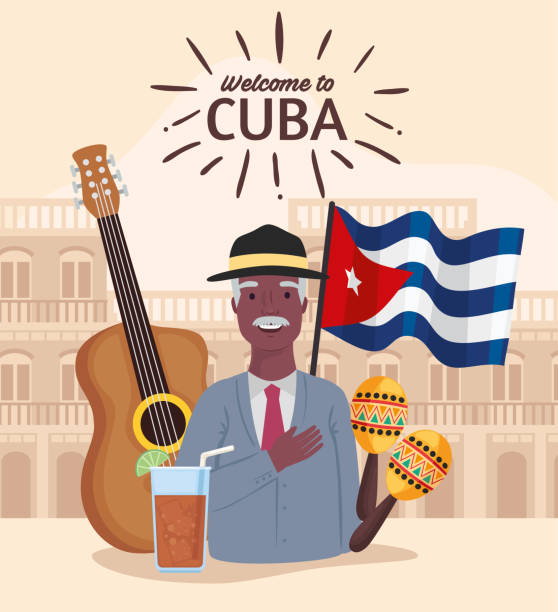 illustrazioni stock, clip art, cartoni animati e icone di tendenza di uomo cubano e icone - cuban ethnicity illustrations