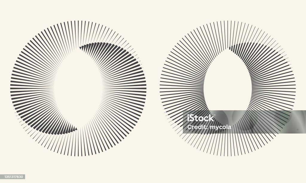 Black lines in circle abstract background. Yin and yang symbol. Dynamic transition illusion. - Royalty-free Cirkel vectorkunst Black lines in circle abstract background. Yin and yang symbol. Dynamic transition illusion. - Royalty-free Cirkel vectorkunst