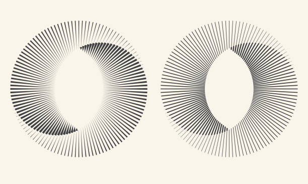 black lines in circle abstract background. yin and yang symbol. dynamic transition illusion. - göz yanılması stock illustrations