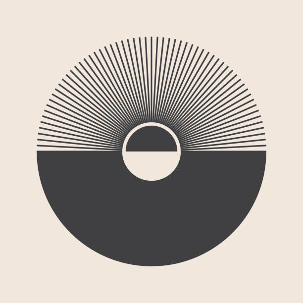 słońce minimalistyczna koncepcja projektowa. abstrakcyjny projekt, logo lub ikona. - horizon stock illustrations