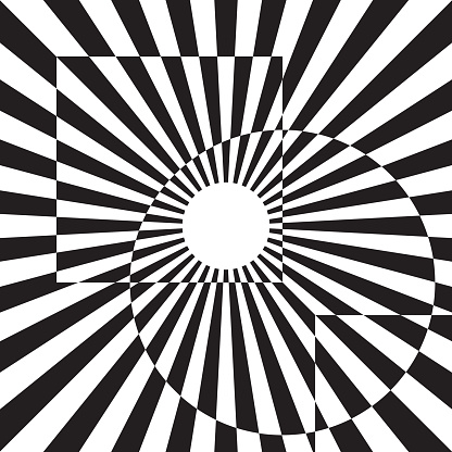Abstract optical illusion background. Striped psychedelic illustration.