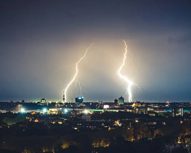 Photo of Lightning strike in a city