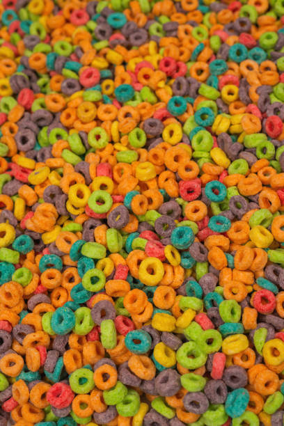 istock Sweet multicolored flakes, cereal loops. 1351318112