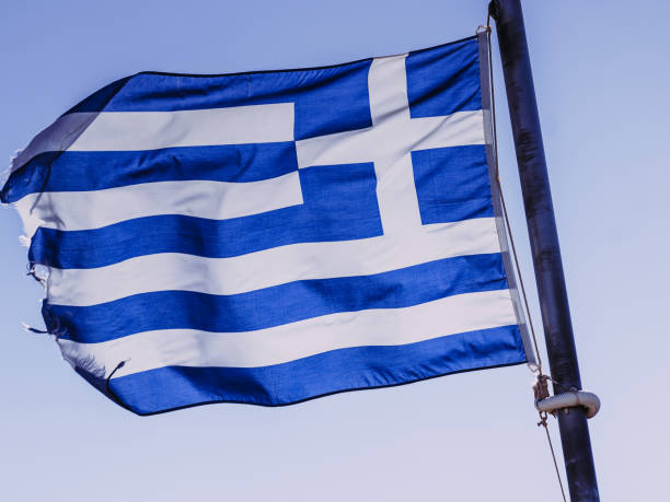 istock Greek flag waving o wind. 1351320664