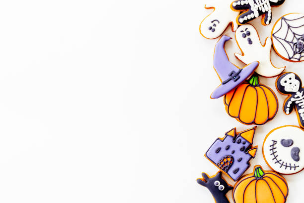 istock Halloween party gingerbread cookies mockup, top view 1351324473