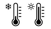 Thermometer icons set. Cold and Hot temperature icons vector. Stock vector illustration