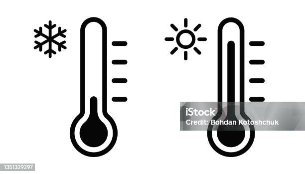 Thermometer Icons Set Cold And Hot Temperature Icons Vector Stock Vector Illustration向量圖形及更多溫度計圖片