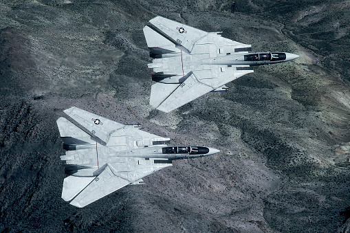 Virginia Beach, Virginia, USA - September 18, 2022: A dual cockpit F-18 Super Hornet doing a fly by.