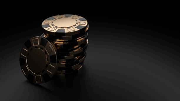 istock Modern Black And Golden Casino Chips On Black - 3D Illustration 1351330450