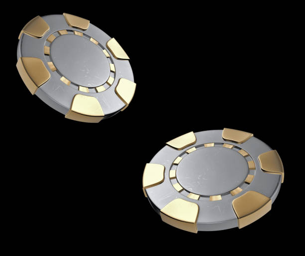 istock Modern Grey And Golden Casino Chips On Black - 3D Illustration 1351330472