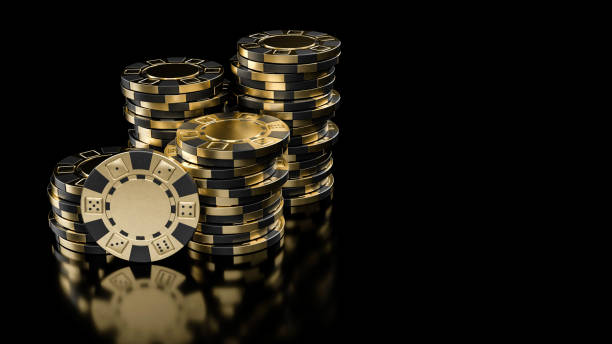 istock Modern Black And Golden Casino Chips On Black - 3D Illustration 1351330494