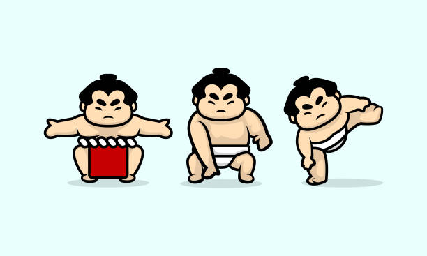 ilustrações, clipart, desenhos animados e ícones de conjunto de design de personagem de sumô fofo - sumo