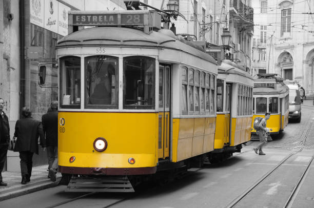 istock Yellow tram on the street 1351331964