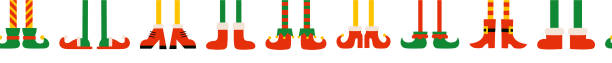 Shoes and boots for elves feet. Santa Claus helpers. Seamless pattern, endless border, decorative Christmas holiday brush with feet and legs. Elf gnome dwarf. Edge stripe ornament design Shoes and boots for elves feet. Santa Claus helpers. Seamless pattern, endless border, decorative Christmas holiday brush with feet and legs. Elf gnome dwarf. Edge stripe ornament design. santas helpers stock illustrations