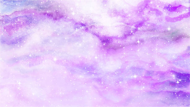 illustrations, cliparts, dessins animés et icônes de texture galaxie à l’aquarelle rose et violette. fond de ciel étoilé - sky watercolour paints watercolor painting cloud