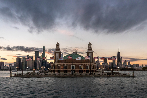Chicago Skyline and Navy Pier photographed from Lake  Michigan
