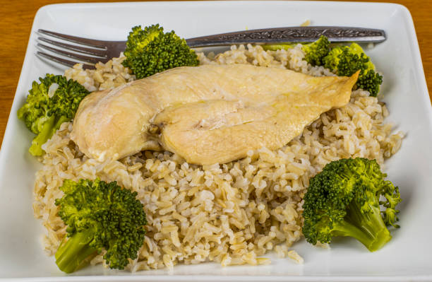 istock chicken breast on brown rice  with broccoli 1351340062