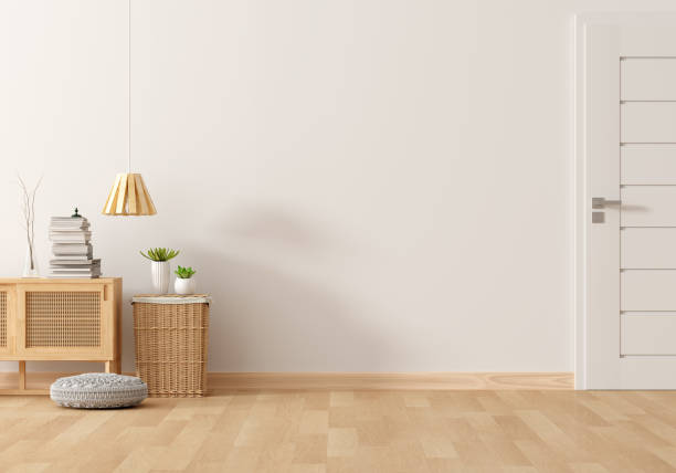 istock Wood sideboard in living room with free space for mockup, 3D rendering 1351343384