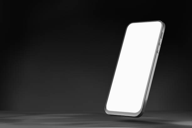 Smartphone with a white screen on a dark background. Blank for your design. Smartphone mockup on a dark background. 3d render.