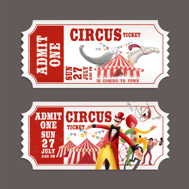 ilustraciones, imágenes clip art, dibujos animados e iconos de stock de entrada de circo - circo