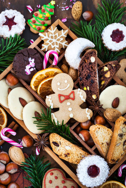 istock Sweet Christmas cookies in wooden box on rustic table 1351346683