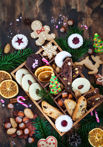 istock Sweet Christmas cookies in wooden box on rustic table 1351346684