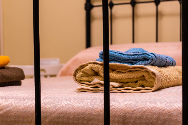 istock Close-up with selective focus of folded towels 1351349644