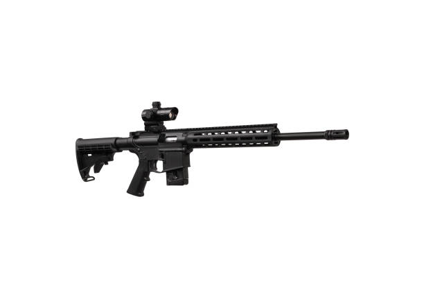 istock Modern automatic carbine with collimator sight isolate on white background. Weapons for the army, police and special forces. 1351349991
