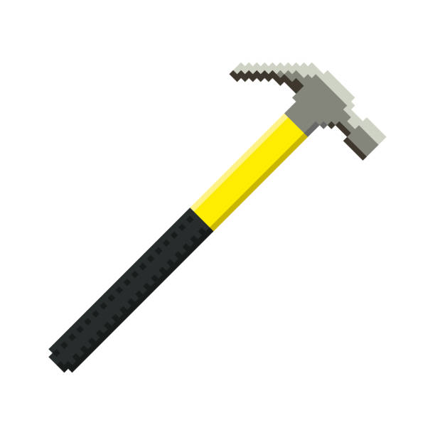 Pixel hammer icon. Side view. Vector flat graphic pixelated illustration. The isolated object on a white background. Isolate. Pixel hammer icon. Side view. Vector flat graphic pixelated illustration. The isolated object on a white background. Isolate. silver chrome number 8 stock illustrations