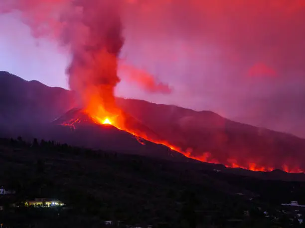 View of the Volcano Eruption in Cumbre Vieja, La Palma, Canary Islands