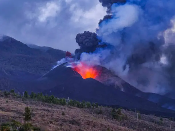 View of the Volcano Eruption in Cumbre Vieja, La Palma, Canary Islands