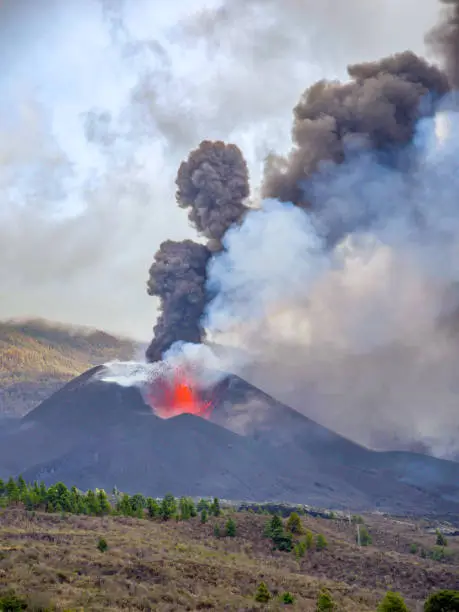 View of the Volcano Eruption in Cumbre Vieja, La Palma, Canary Islands