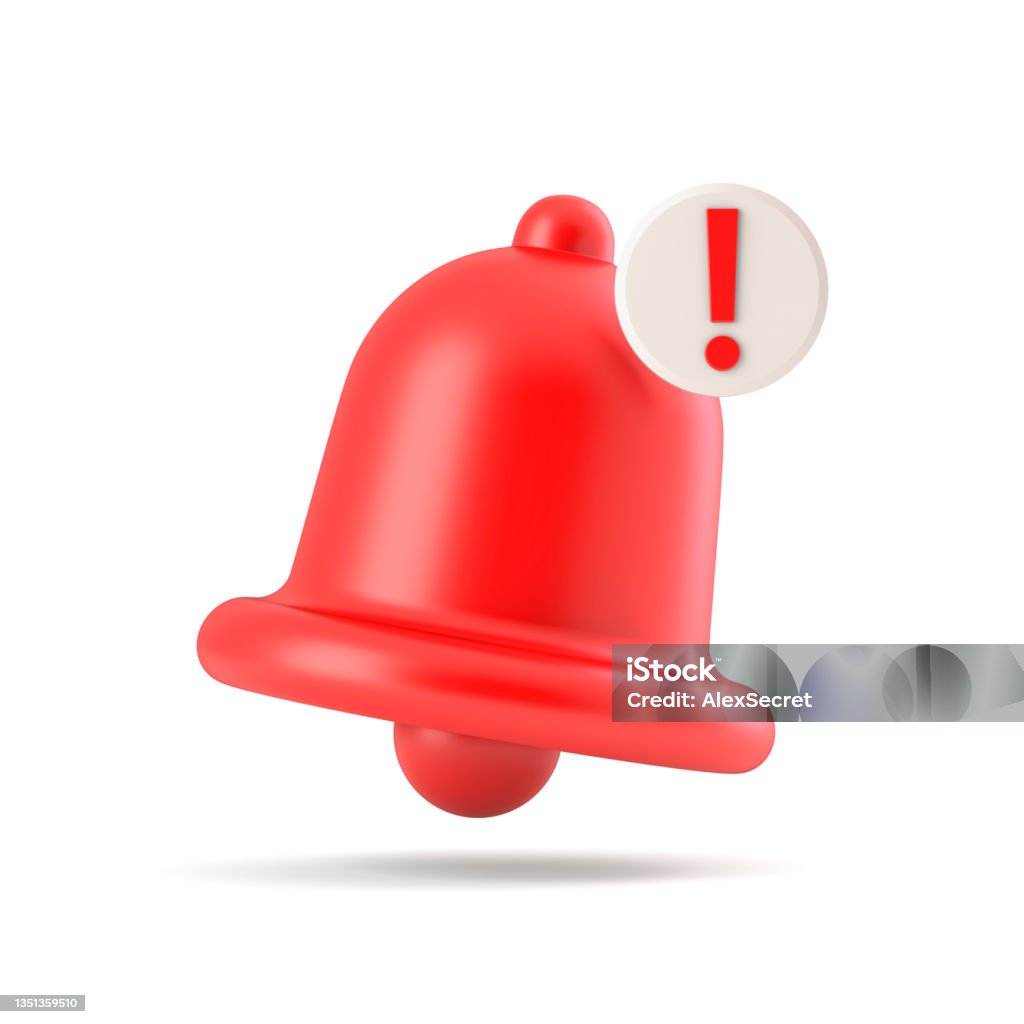 Red danger alarm bell on white background Emergency notifications alert. 3d illustration Three Dimensional Stock Photo
