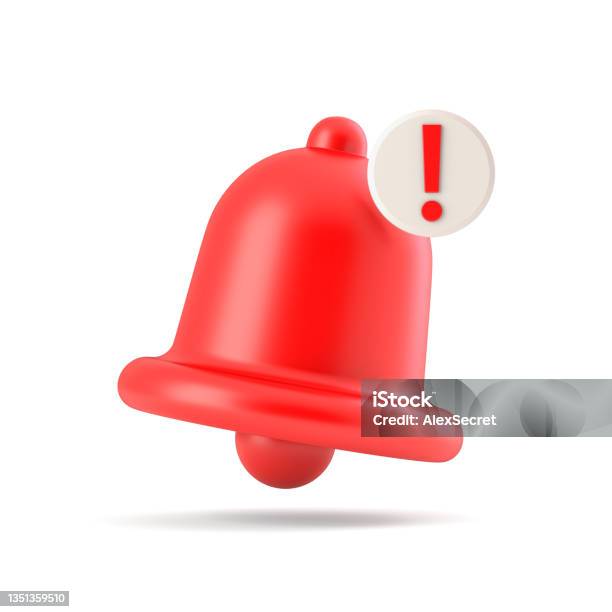 Red Danger Alarm Bell On White Background Stock Photo - Download Image Now - Three Dimensional, Notification Icon, Alertness