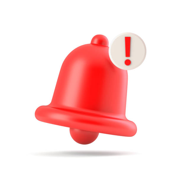 red danger alarm bell on white background - service bell imagens e fotografias de stock