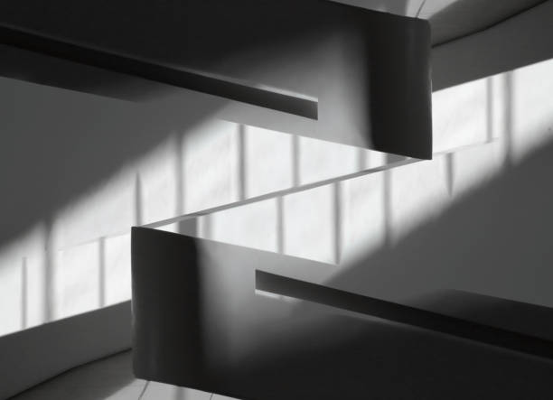 Computer graphic image of balustrades or partitions. Abstract black and white modern architecture background on the subject of building interior, construction or real estate.