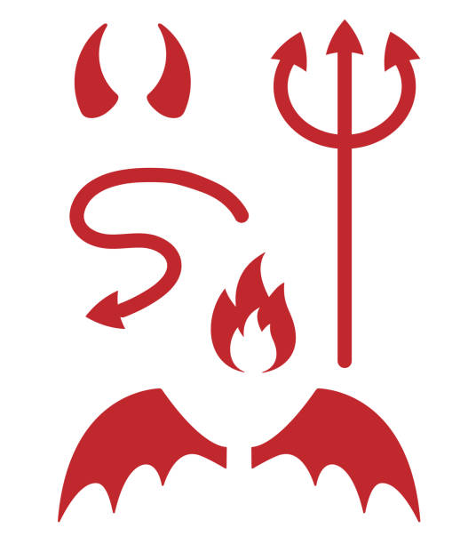 illustrations, cliparts, dessins animés et icônes de ensemble vectoriel d’accessoires démoniaques diable rouge plat - satanic