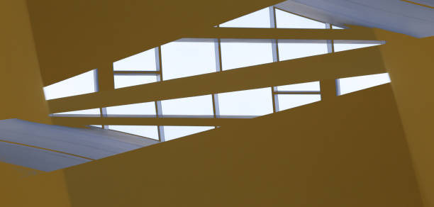 istock Windows and yellow walls or partitions. Digitally rendered image of modern architecture or interior fragment. Architectural surfaces. Abstract architectural background with extensive copy space. 1351361620