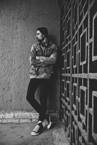istock Hipster man portrait in black and white 1351361878