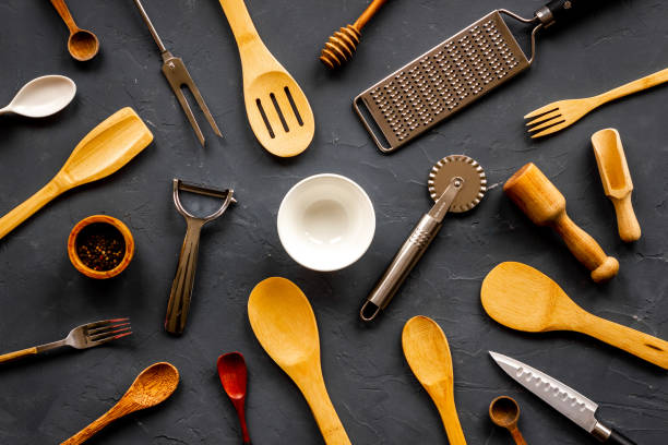 istock Food cooking background with kitchen utensils and cookware 1351361904