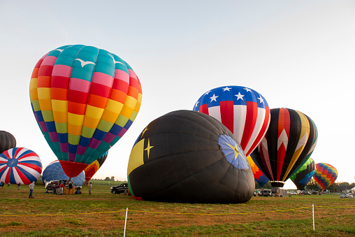 Bird in Hand, USA - September 19, 2021. People preparing the launching of hot air balloon at Bird in Hand in Lancaster County, Pennsylvania, USA