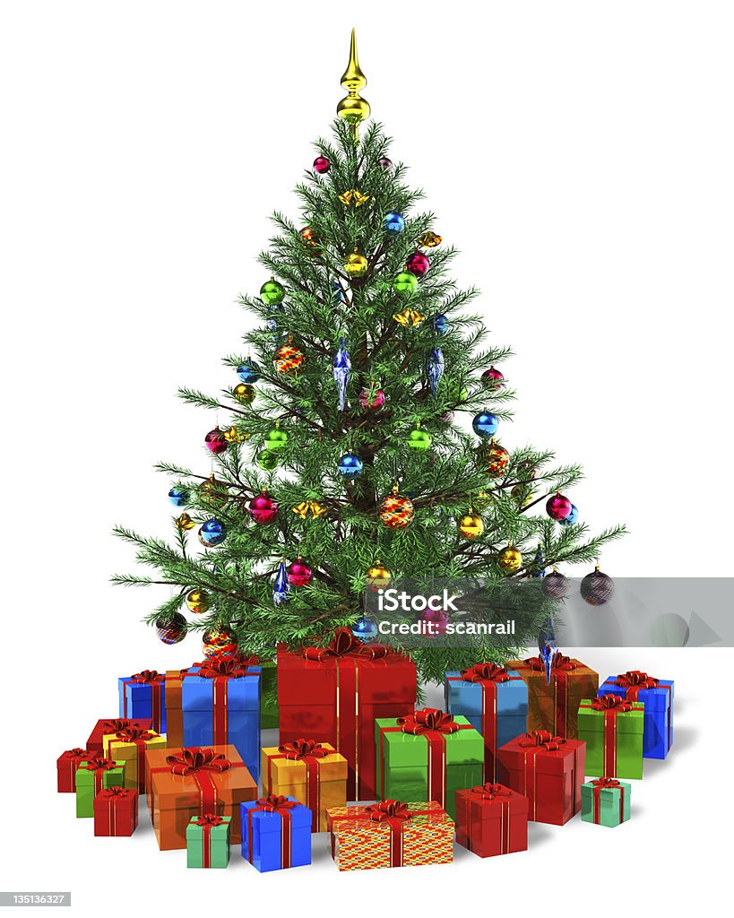 Décoré de sapin de Noël avec des boîtes-cadeaux minier de couleur - Photo de Sapin de Noël libre de droits