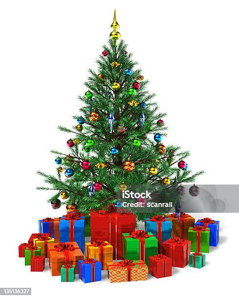 Photo libre de droit de Décoré De Sapin De Noël Avec Des Boîtescadeaux Minier De Couleur banque d'images et plus d'images libres de droit de Sapin de Noël