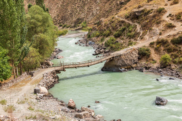 Anzob, Aughd Province, Tajikistan. Bridge across the Yaghnob River.